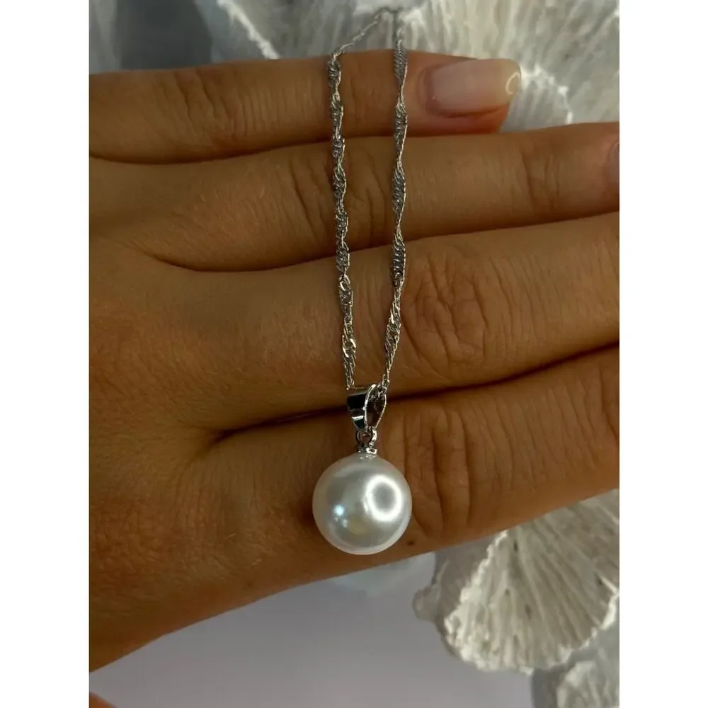 925 Sterling Silver Pearl Necklace Length 18 inch